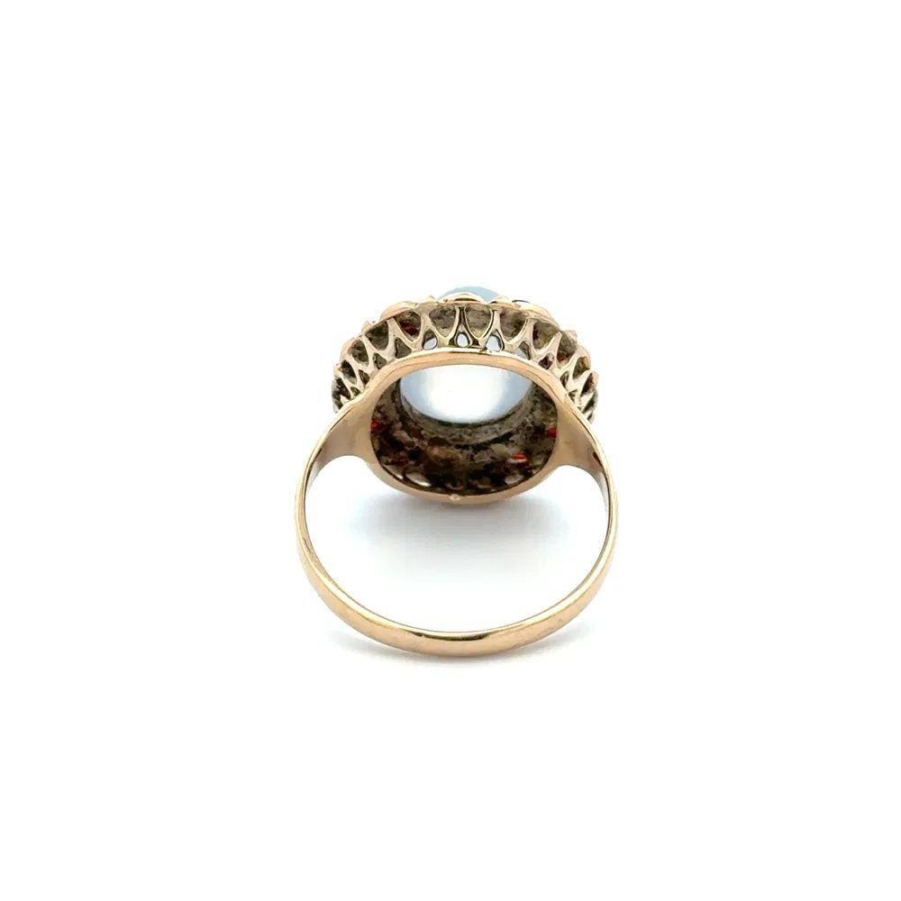 Mixed Cut Victorian 5 Carat White Moonstone and Garnet Gold Cocktail Ring For Sale