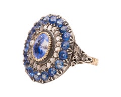 Victorian 5+ Carat AGL Ceylon No Heat Blue Sapphire Center Double Halo Ring