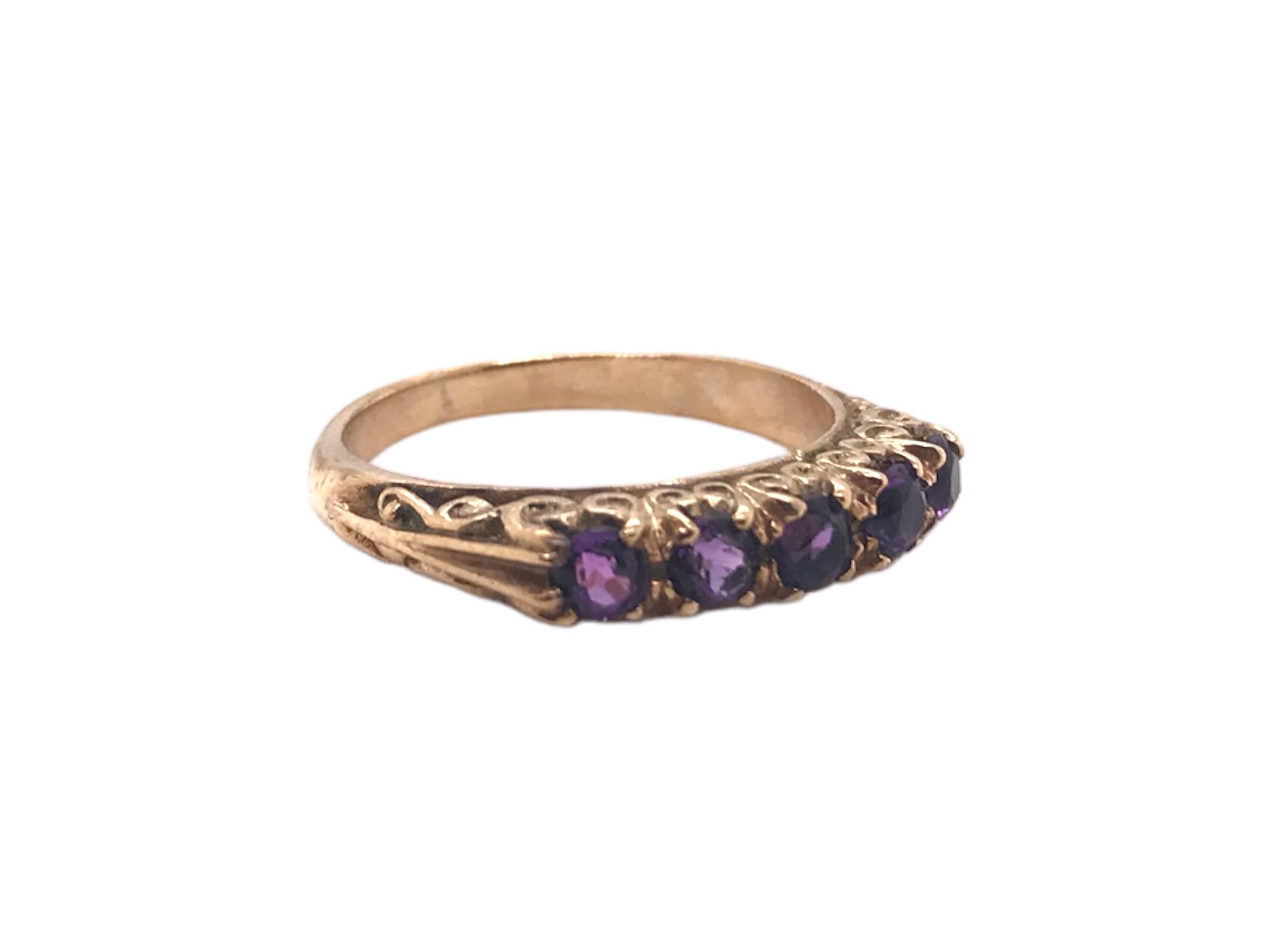 Round Cut Victorian 5 Stone Amethyst Band 9K Rose Gold For Sale