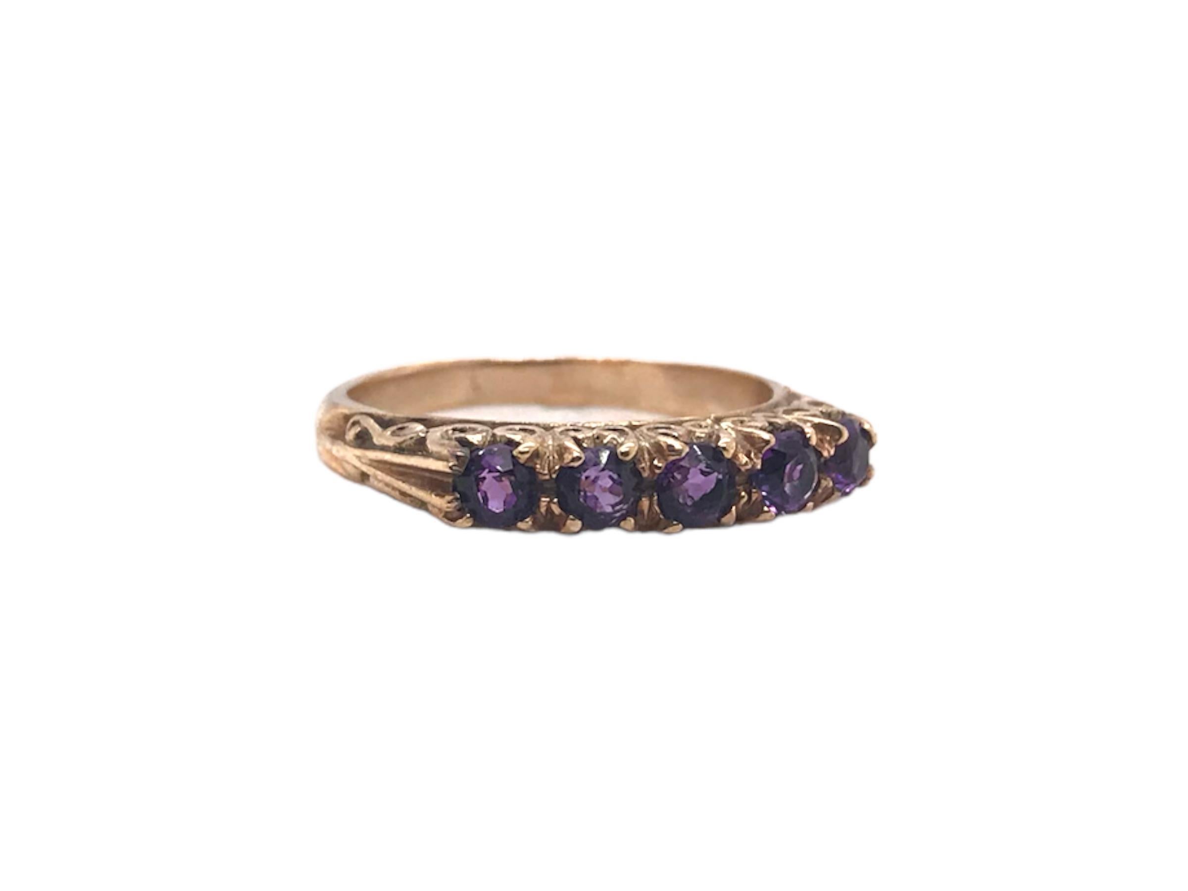 Victorian 5 Stone Amethyst Band 9K Rose Gold In Good Condition For Sale In Montgomery, AL