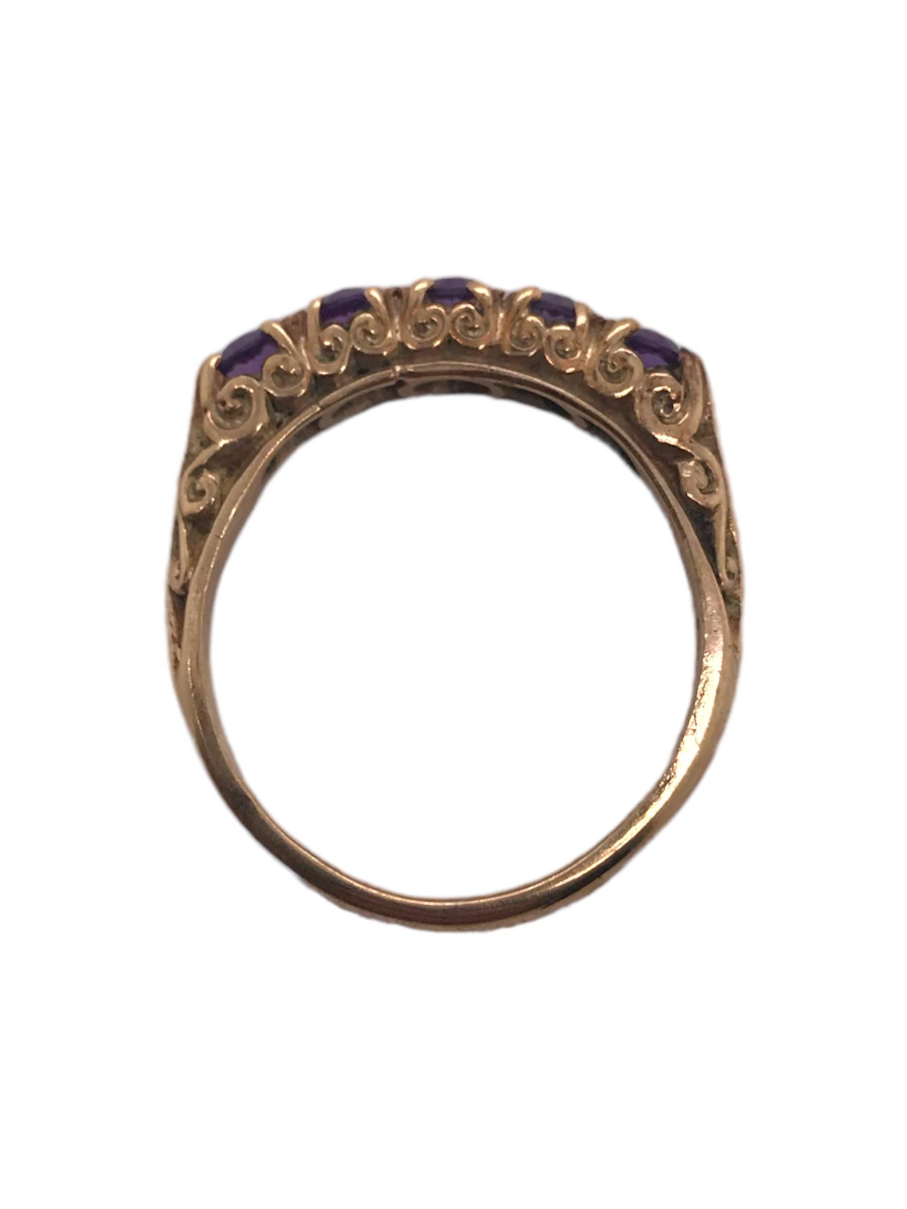 Victorian 5 Stone Amethyst Band 9K Rose Gold For Sale 1