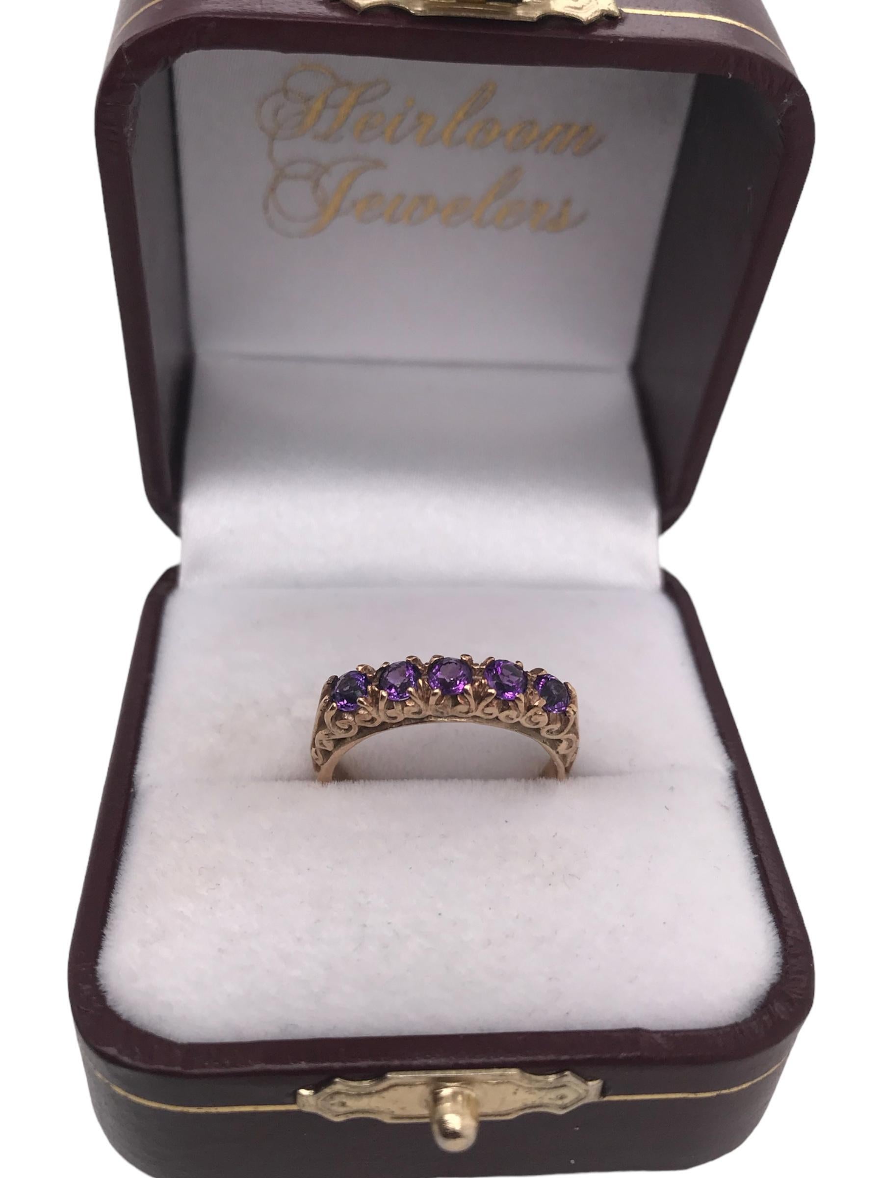 Victorian 5 Stone Amethyst Band 9K Rose Gold For Sale 3