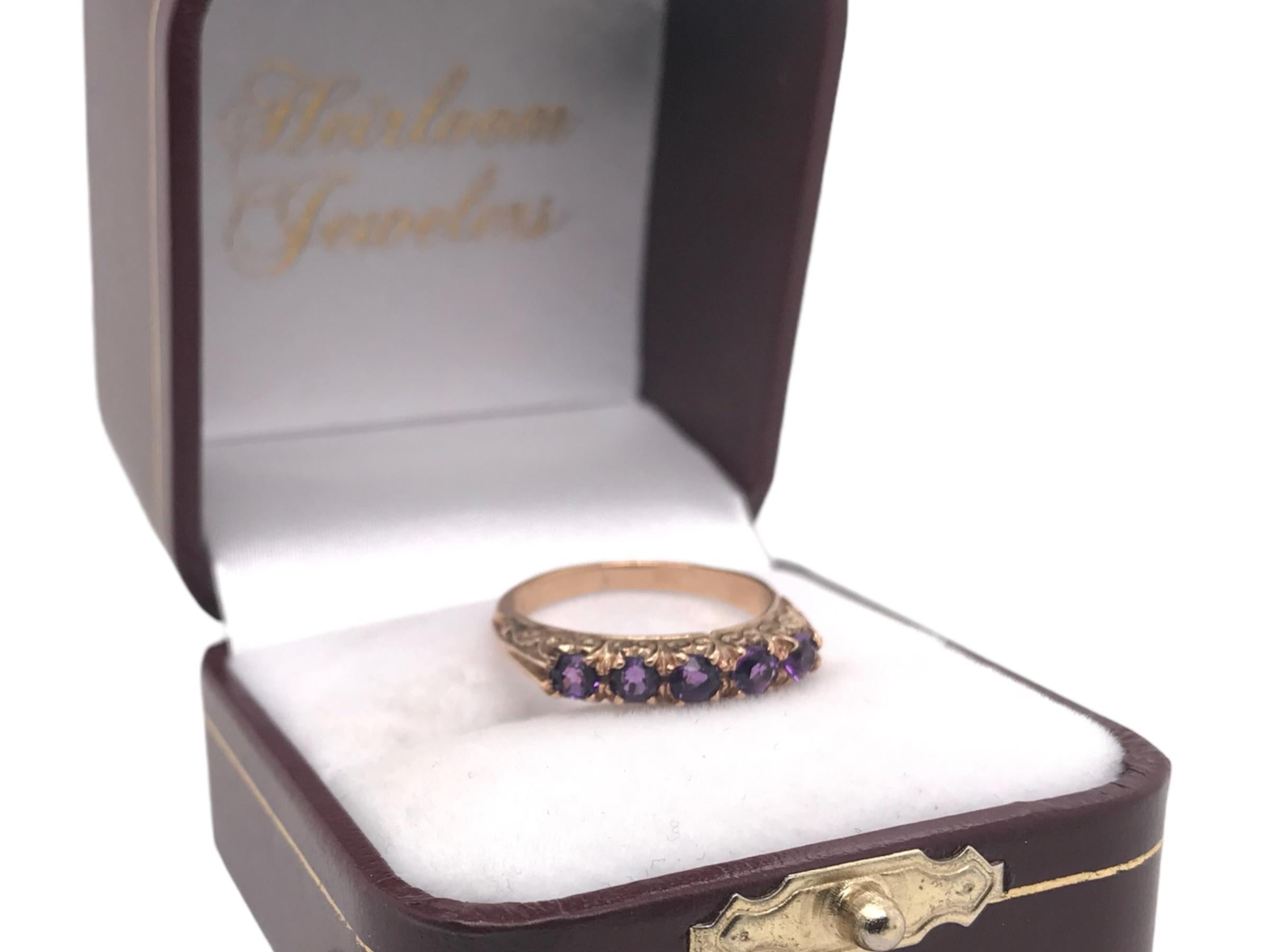 Victorian 5 Stone Amethyst Band 9K Rose Gold For Sale 4