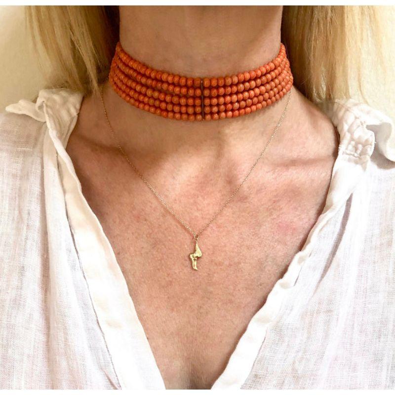 Victorian 5 Strand Coral Choker with 10K Gold Bars & Clasp, circa 1890 For Sale 1