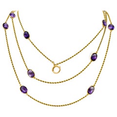 Victorian 50.00 Carat Amethyst 14 Karat Gold Long Chain Necklace