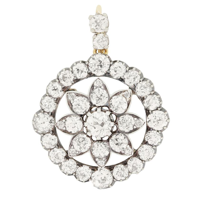 Viktorianischer 5,00ct Diamant-Anhänger/Brosche um 1880 (Alteuropäischer Schliff) im Angebot