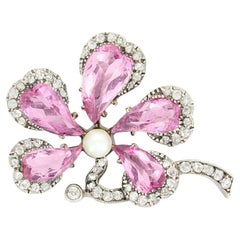 Victorian 5.00ct Pink Sapphire and Diamond Brooch, c.1880s