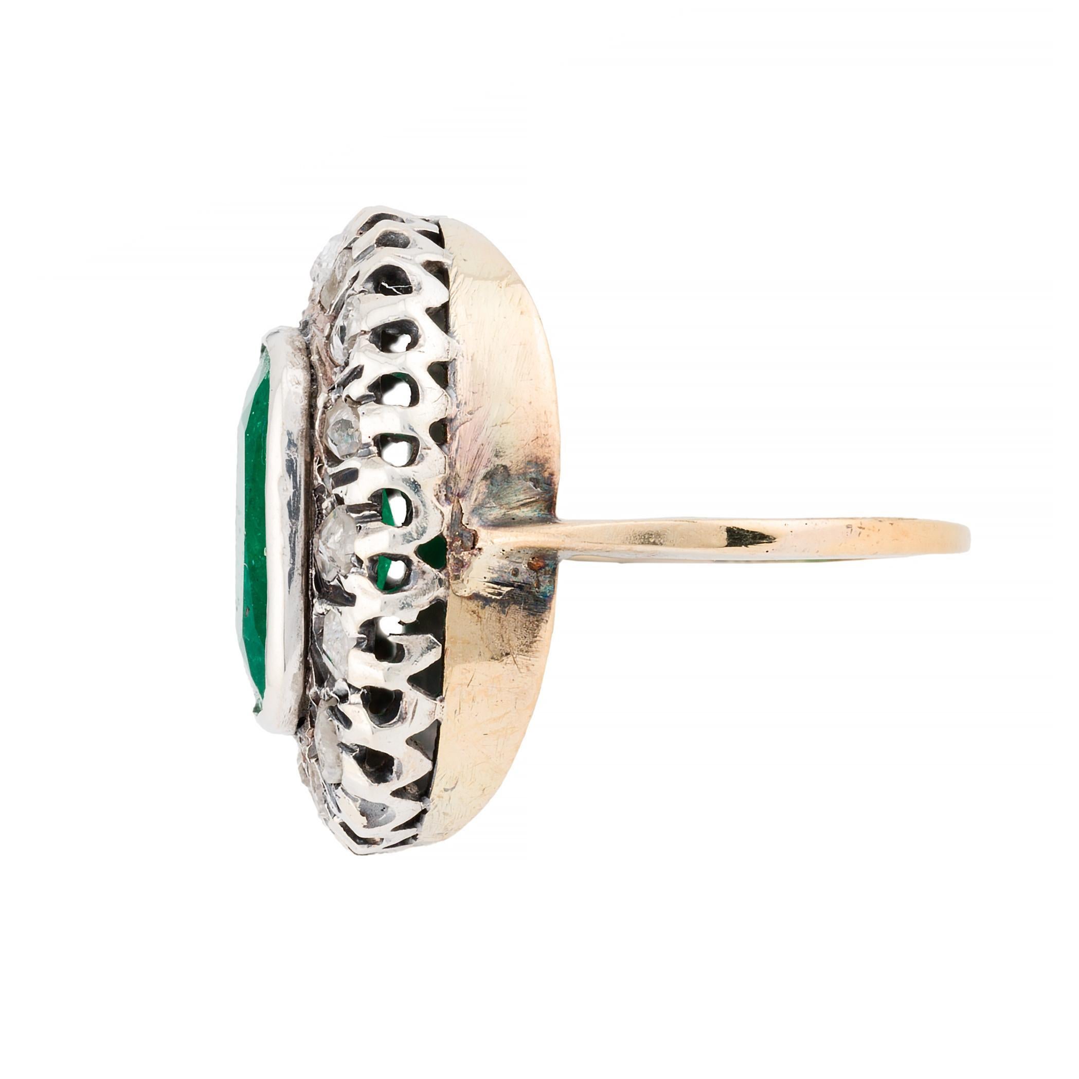 Women's Victorian 5.10 Carat Emerald & Rose Cut Diamond Ring in 14 Karat Yellow Gold For Sale