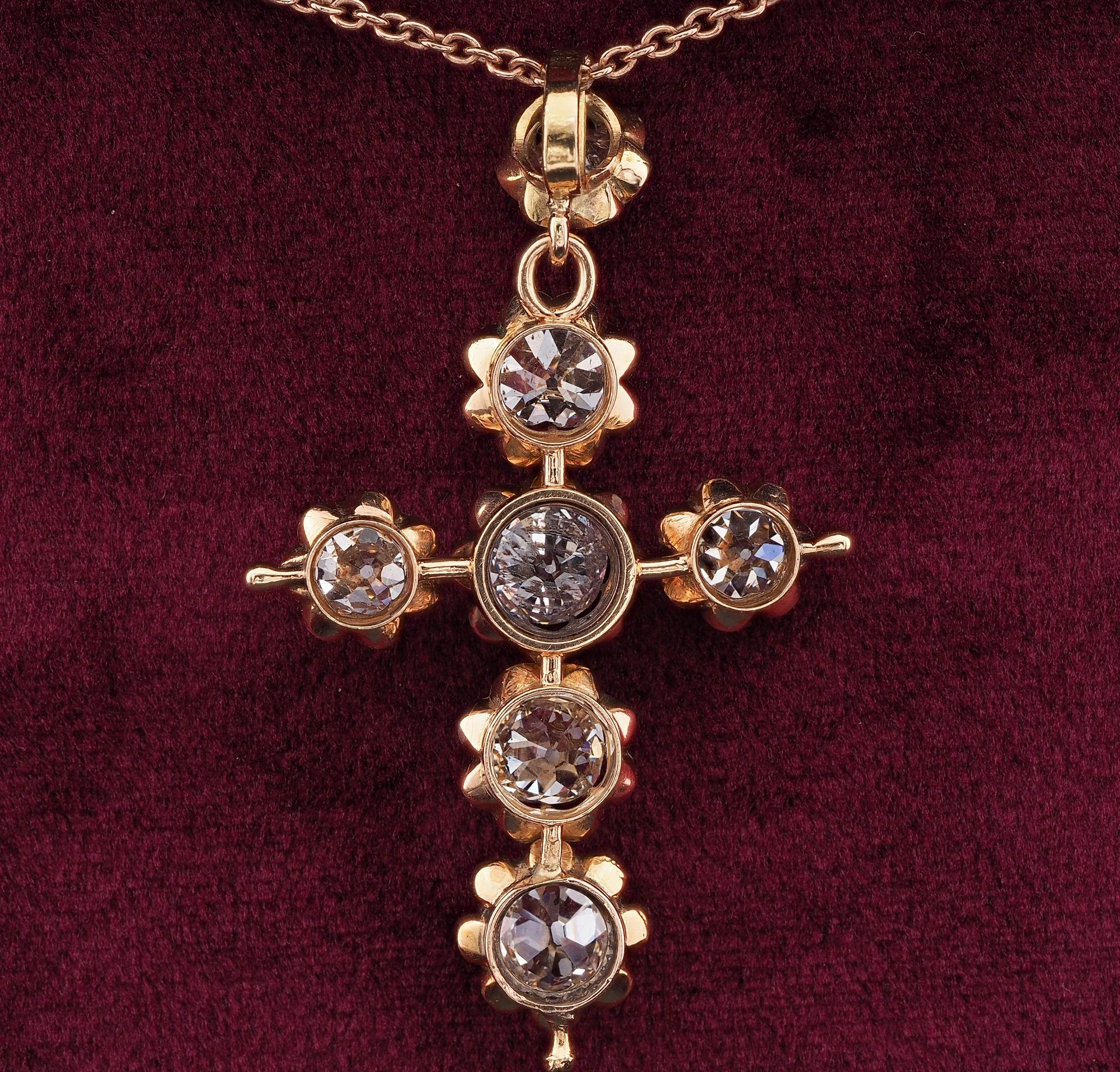 Victorian 5.10 Ct Old Mine Diamonds Rare Religious Cross 18 KT For Sale 2