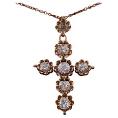 Victorian 5.10 Ct Old Mine Diamonds Rare Religious Cross 18 KT