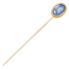 Victorian 5.18 CTW Sapphire 18 Karat Yellow Gold Herme Intaglio Antique Stickpin