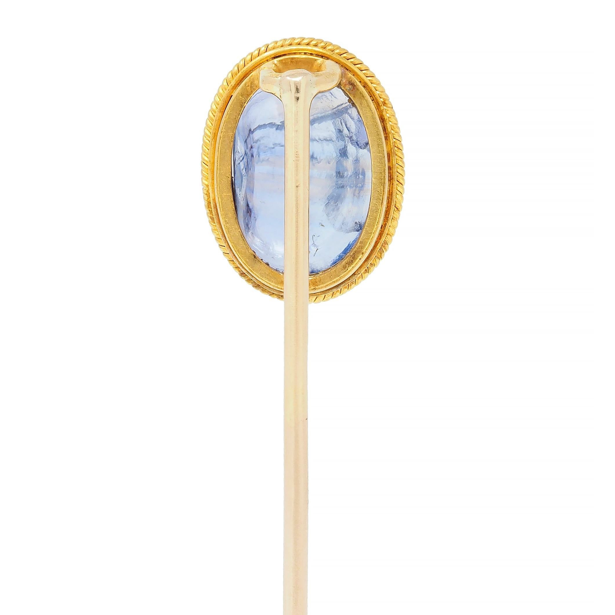 Victorian 5.18 CTW Sapphire 18 Karat Yellow Gold Herme Intaglio Antique Stickpin In Excellent Condition For Sale In Philadelphia, PA