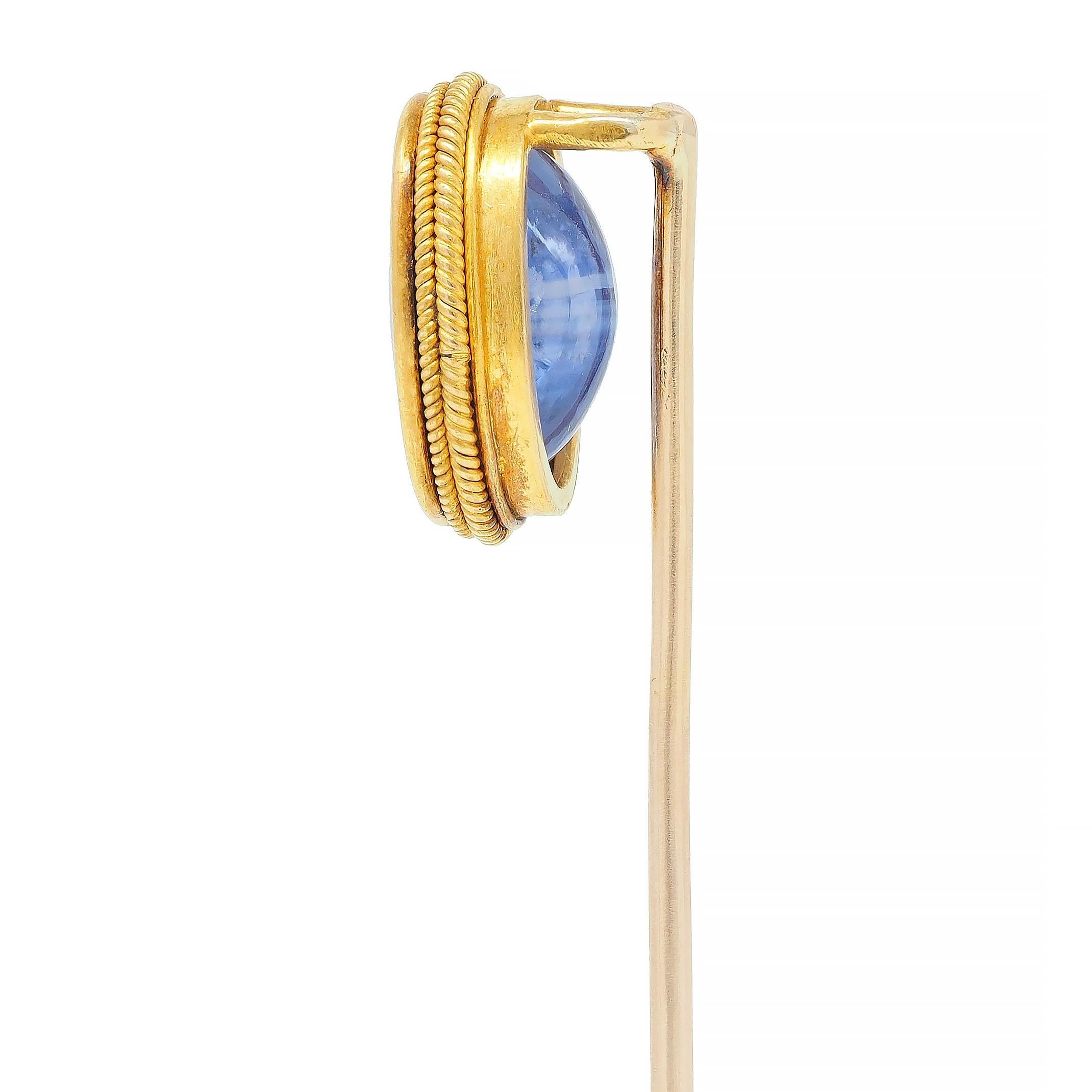 Women's or Men's Victorian 5.18 CTW Sapphire 18 Karat Yellow Gold Herme Intaglio Antique Stickpin For Sale