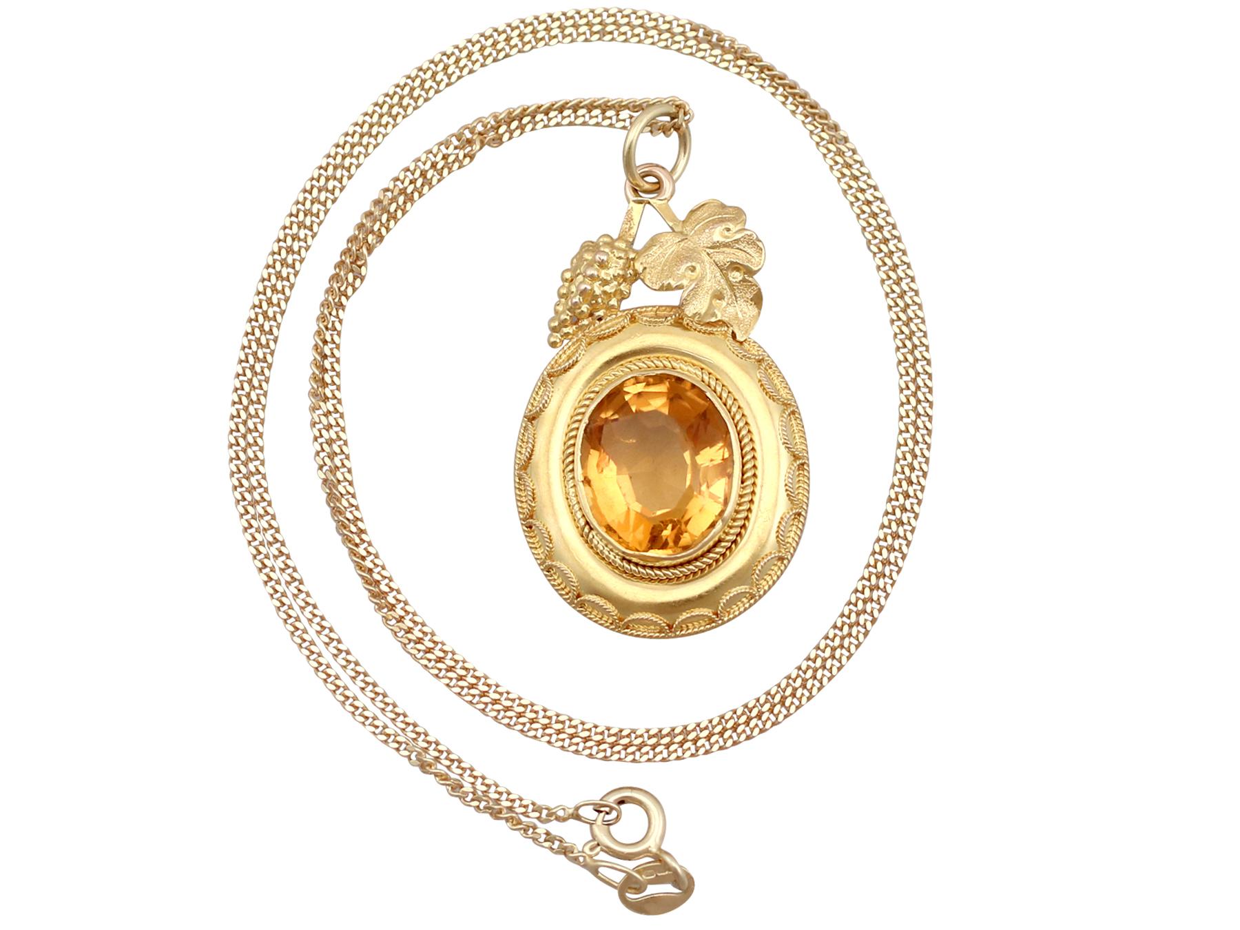 An impressive antique Victorian 5.25 carat citrine and 18k yellow gold pendant and chain; part of our diverse antique jewellery and estate jewelry collections.

This fine and impressive antique citrine pendant has been crafted in 18k yellow