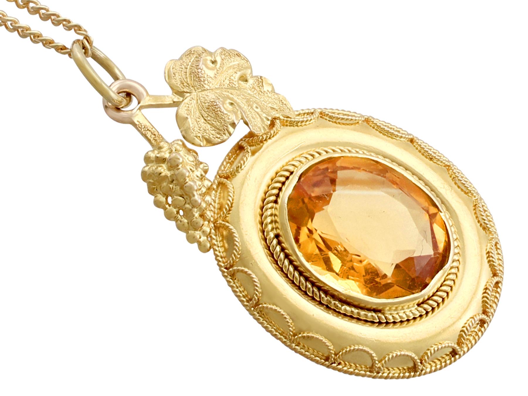 Oval Cut Victorian 5.25 Carat Citrine and Yellow Gold Pendant