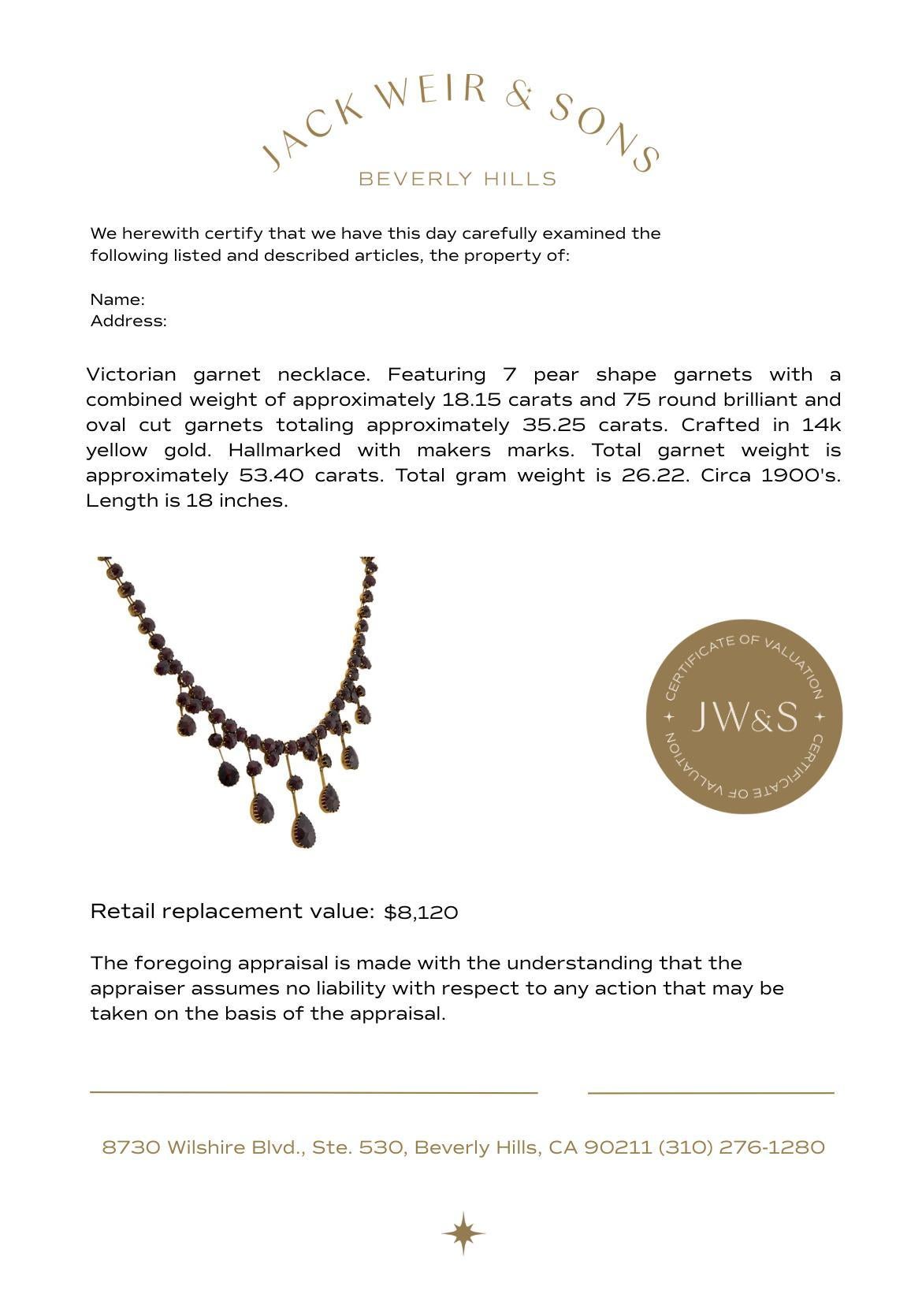Collana vittoriana in oro giallo 14k con granato del peso totale di 53,40 carati In condizioni buone in vendita a Beverly Hills, CA