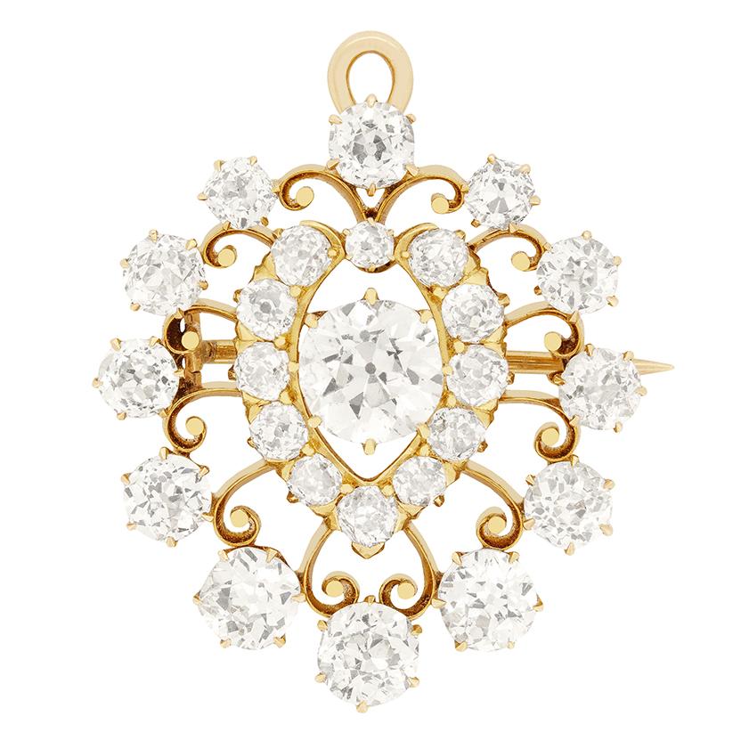 Victorian 5.35ct Diamond Brooch Pendant, c.1880s In Good Condition For Sale In London, GB