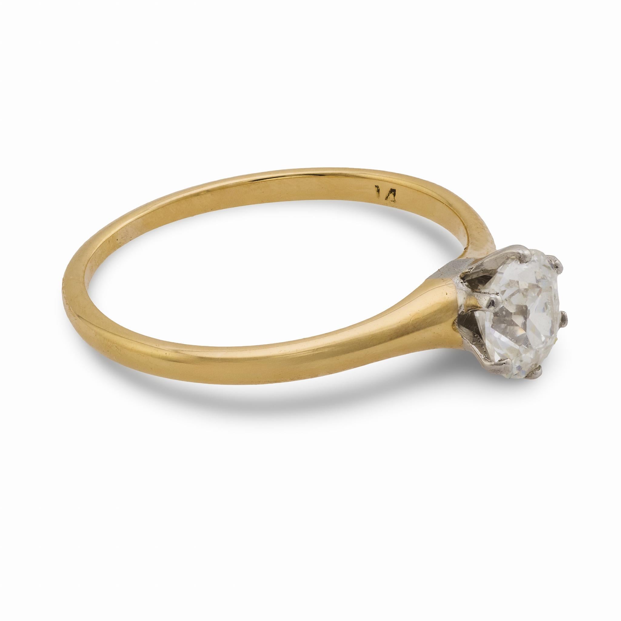 Bague de fiançailles victorienne en or jaune 14k avec un diamant taille ancienne de 0,54 carat Bon état à Beverly Hills, CA