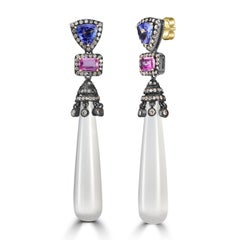 Victorian 54 Cttw. Tanzanite, Sapphire, Hydro and Diamond Dangle Earrings