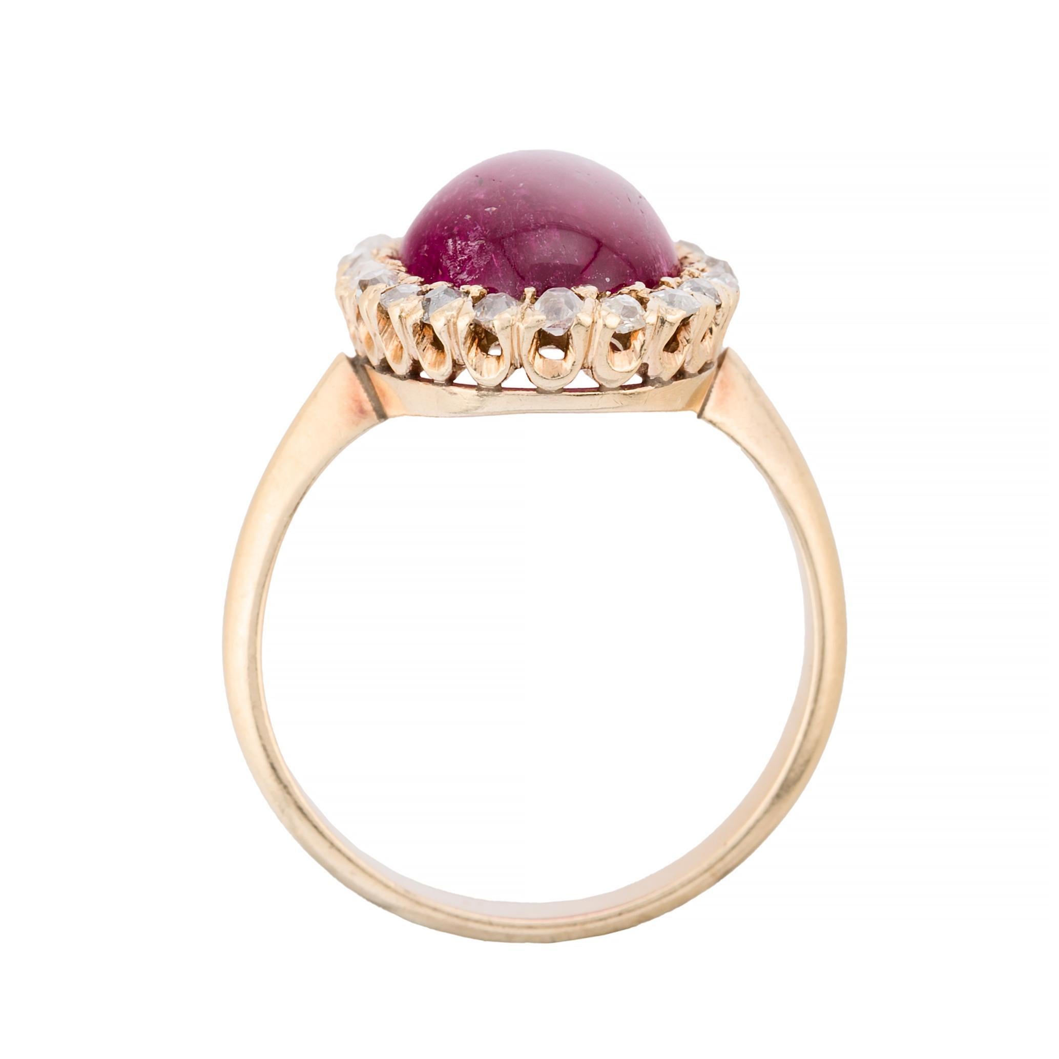 Women's Victorian 5.40ct Tourmaline & Old Mine Cut Diamond Halo Ring in 14 Karat Gold