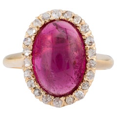 Victorian 5.40ct Tourmaline & Old Mine Cut Diamond Halo Ring in 14 Karat Gold