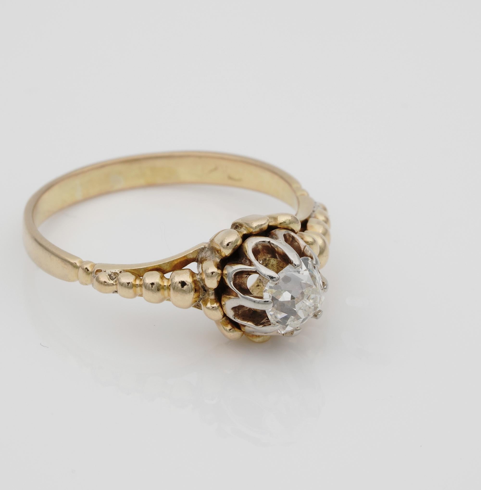 Etruscan Revival Victorian .55 Ct Old Mine Cut Diamond Rare Solitaire Ring For Sale