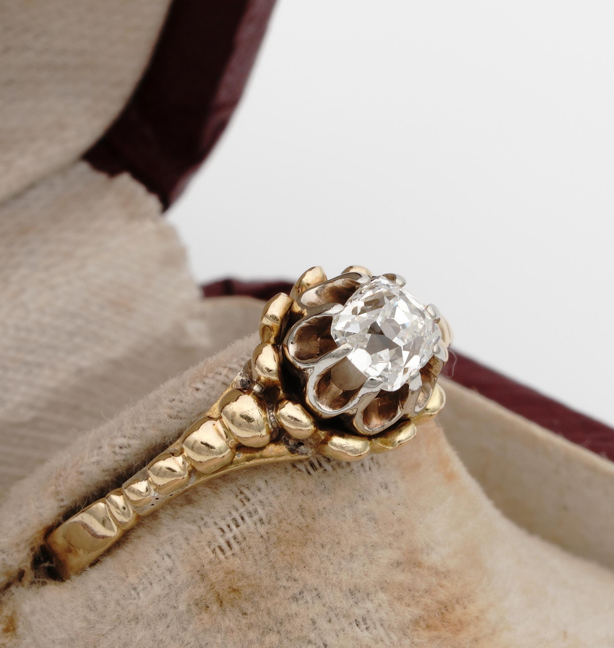 Victorian .55 Ct Old Mine Cut Diamond Rare Solitaire Ring In Good Condition For Sale In Napoli, IT
