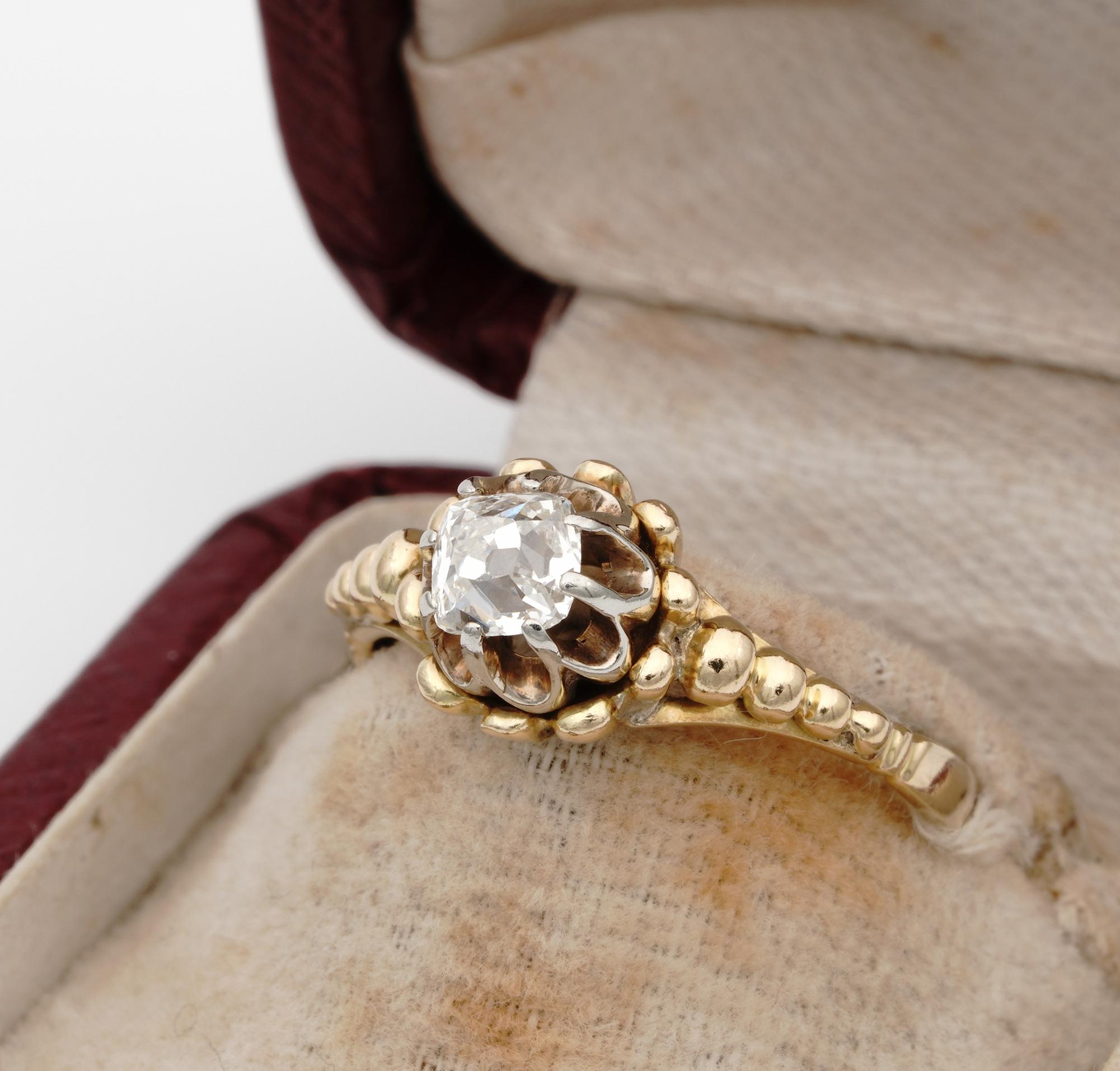 Victorian .55 Ct Old Mine Cut Diamond Rare Solitaire Ring For Sale 1