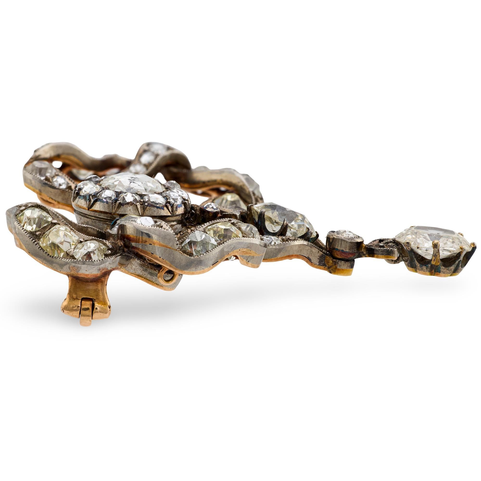 Broche victorienne en or rose 14k et argent, ornée d'un diamant de 5,50 carats. Pour femmes en vente