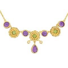Victorian 5.50ct Amethyst Peridot and Pearl Necklace, c.1880s