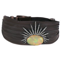 Victorian 5.57 ct. pt. Bracelet rétro Éthiopienne naturelle en opale/diamants 18 carats/SS