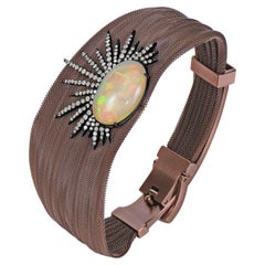 Viktorianisch 5.57 Cttw. Retro-Armband aus äthiopischem Opal und Diamanten 