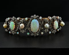 Bracelet Victorien 5.58 Ct Opale Diamant Perle 18 KT