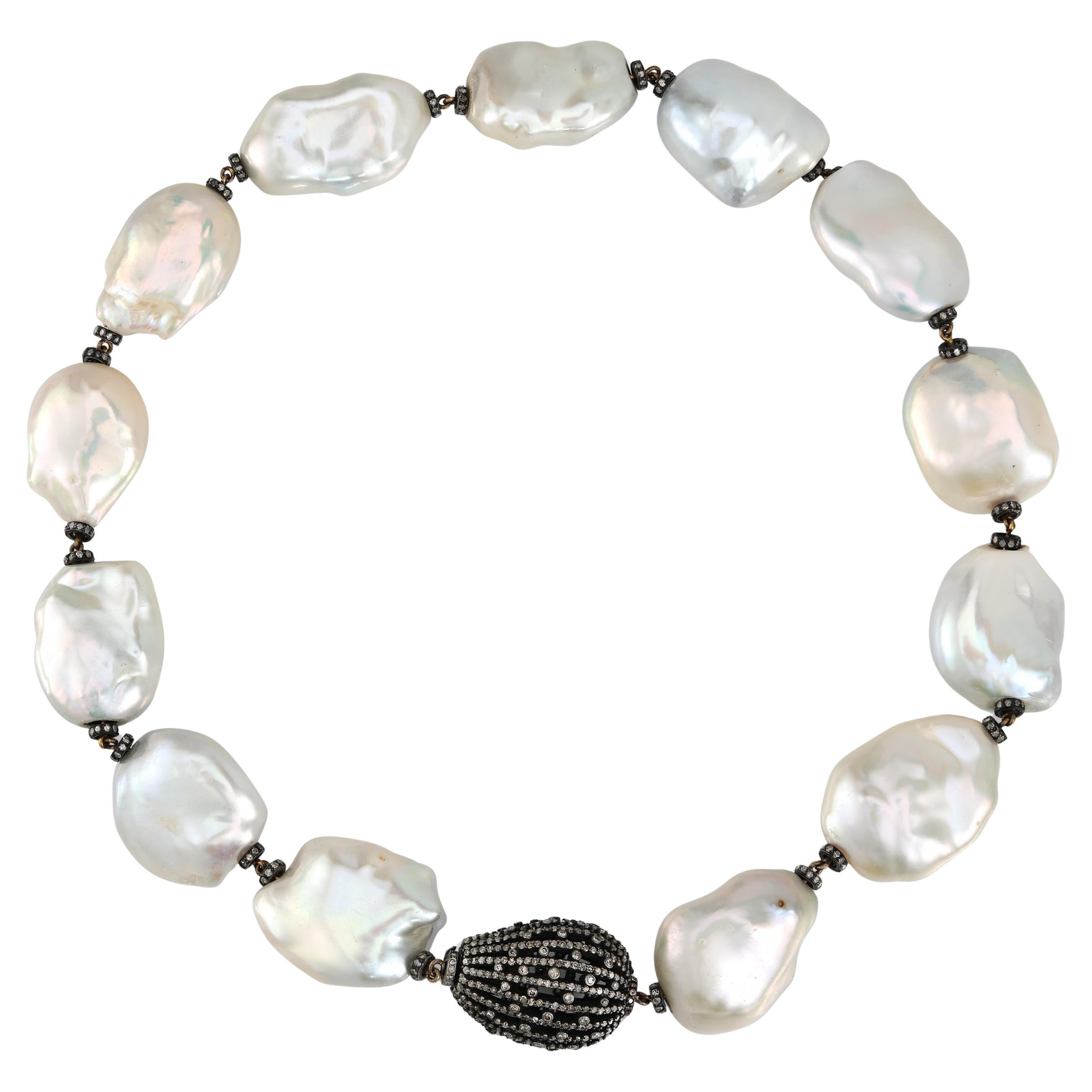 Victorian 5.7 Cttw Natural Baroque Pearl and Diamond Necklace