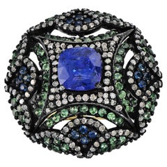 Victorian 5.72 Cttw. Tanzanite, Sapphire, Tsavorite and Diamond Cocktail ring