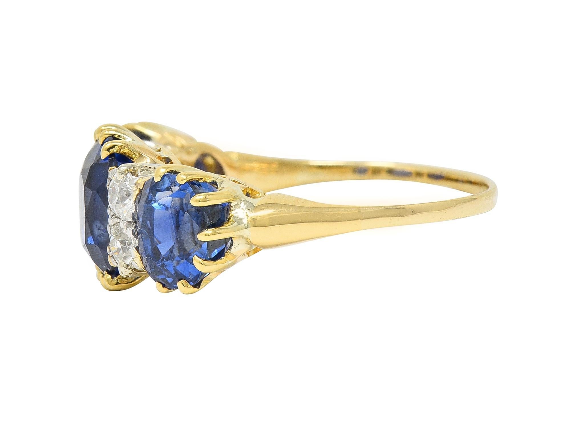 Bague Victorienne 5.77 CTW No Heat Burma Sapphire Diamond 14 Karat Antique Ring AGL Unisexe en vente