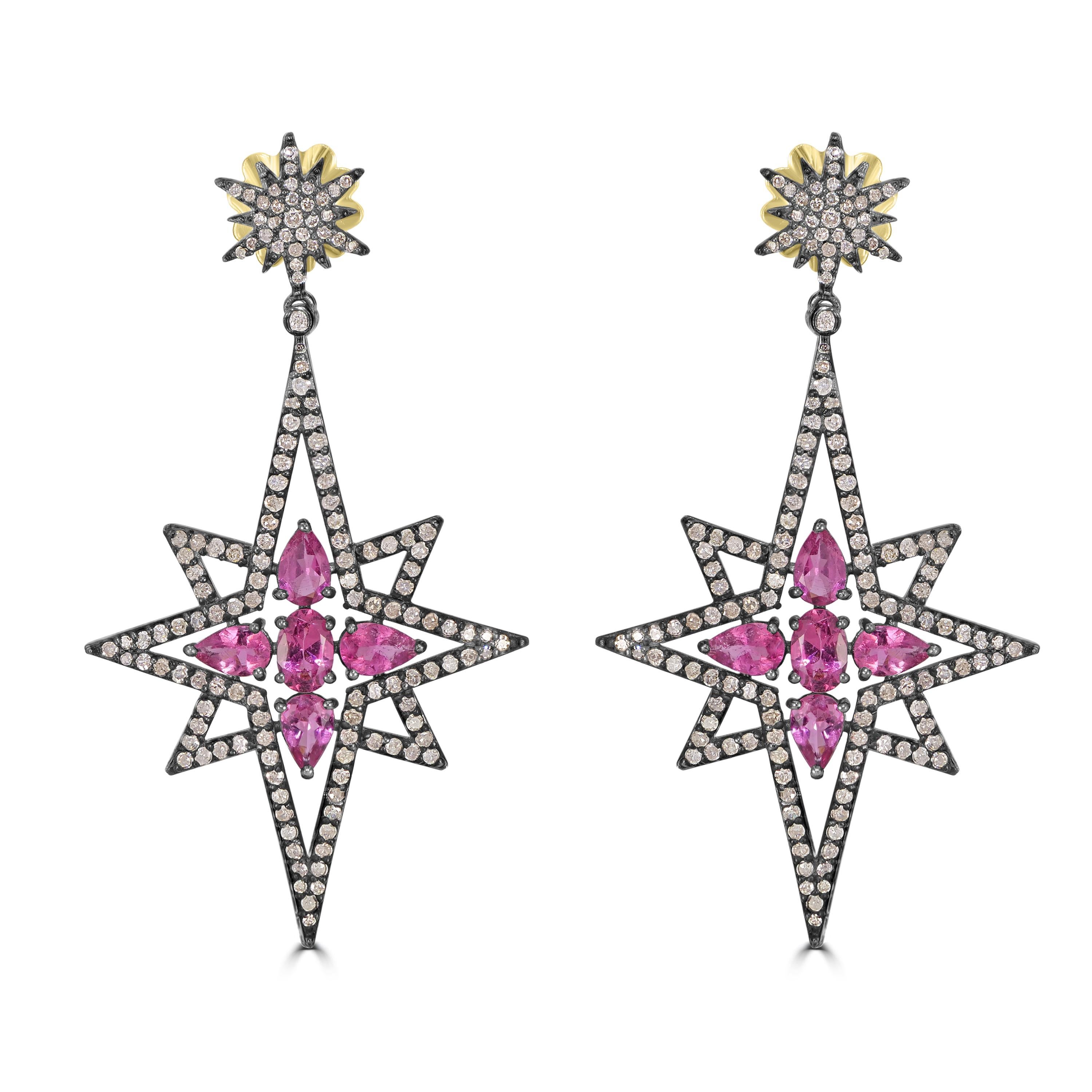 Viktorianisch 5.87 Cttw. Turmalin und Diamant Stern Ohrringe  im Zustand „Neu“ im Angebot in New York, NY