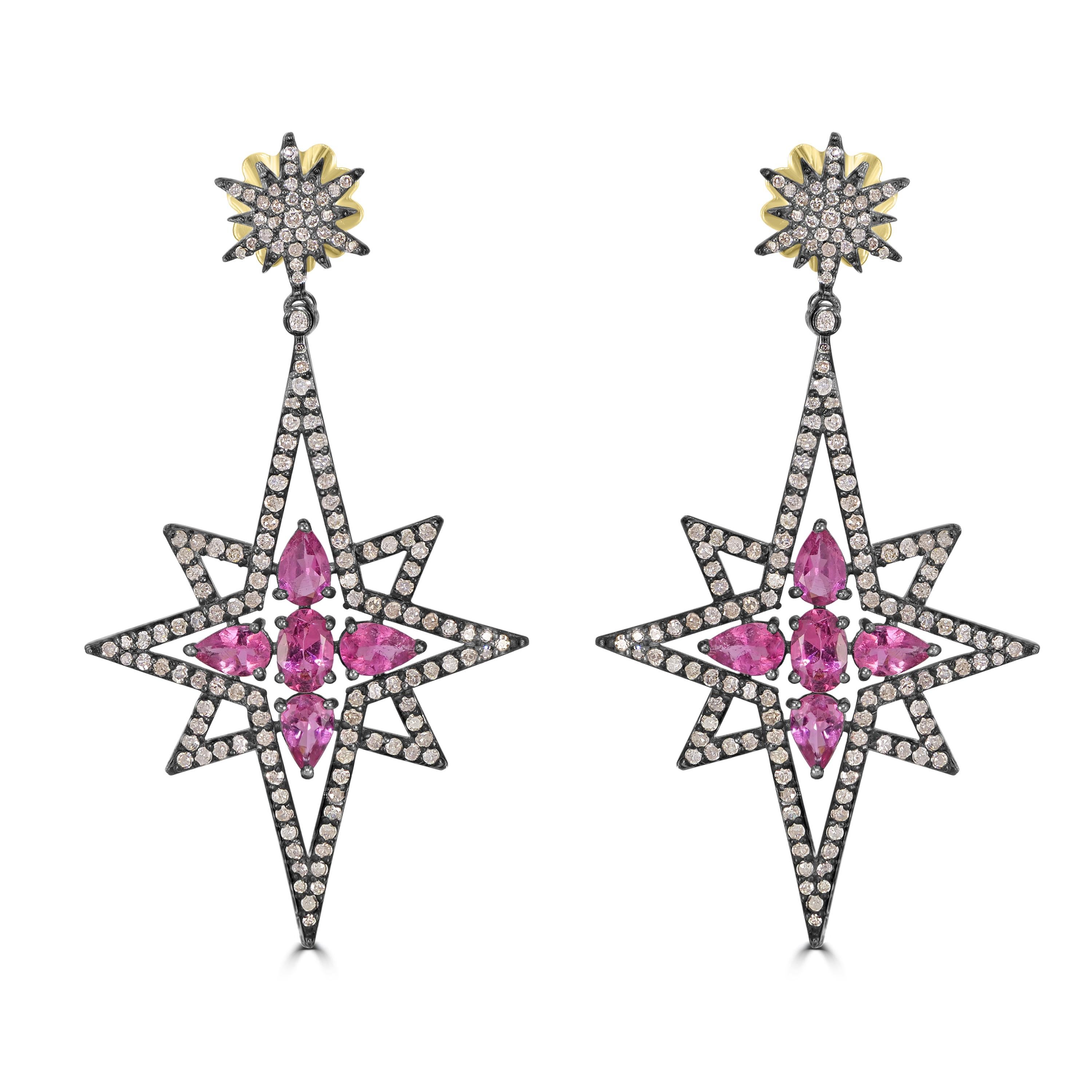 Victorian 6.00 Cttw Natural Pink Tourmaline/Diamond Earrings In 18K/SS In New Condition For Sale In New York, NY