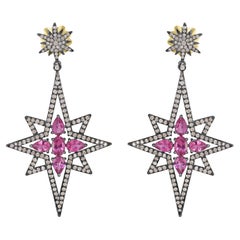 Victoriana 5.87 Cttw. Pendientes Colgantes Estrella Turmalina y Diamante 