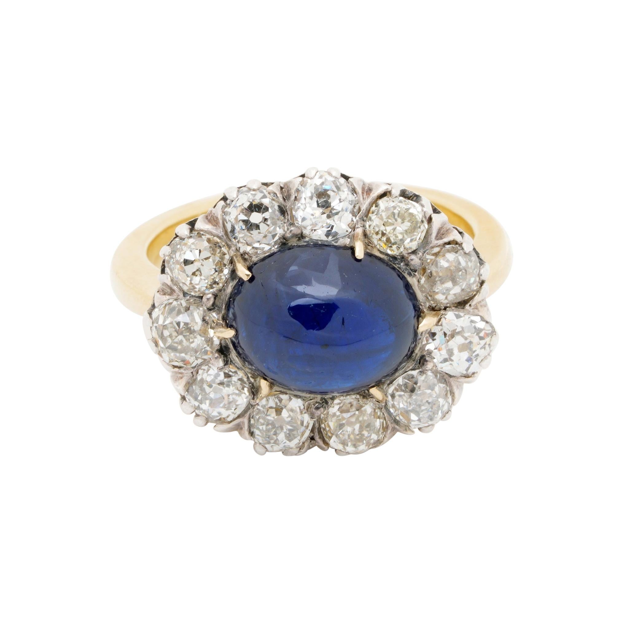 Victorian 5.90 Carat Natural No Heat Sapphire 2.90 Carat Mine Diamond Ring For Sale
