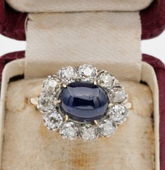 Victorian 5.90 Carat Natural No Heat Sapphire 2.90 Carat Mine Diamond Ring