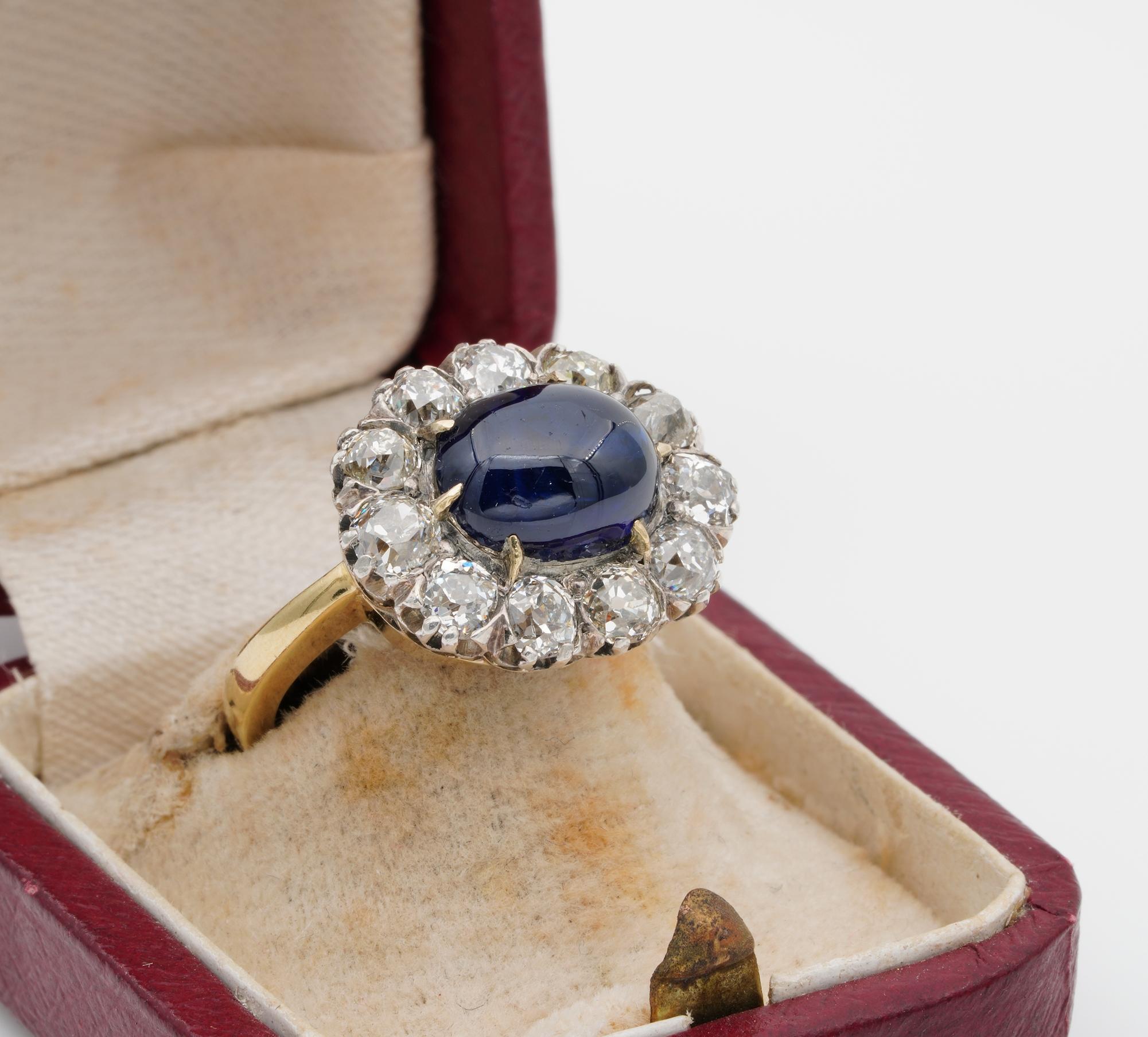 Victorian 5.90 Carat Natural No Heat Sapphire 2.90 Carat Mine Diamond Ring In Good Condition For Sale In Napoli, IT