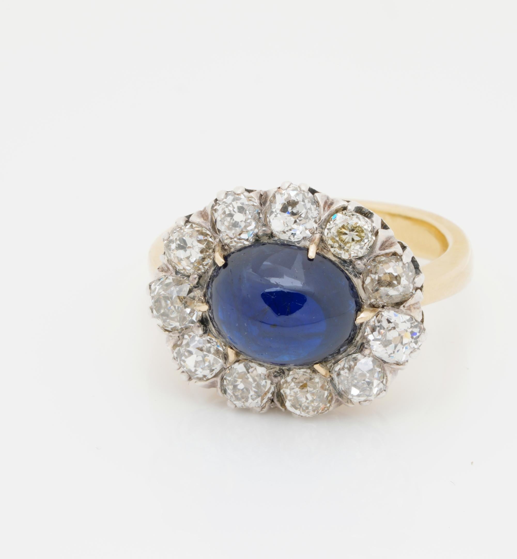 Women's Victorian 5.90 Carat Natural No Heat Sapphire 2.90 Carat Mine Diamond Ring For Sale