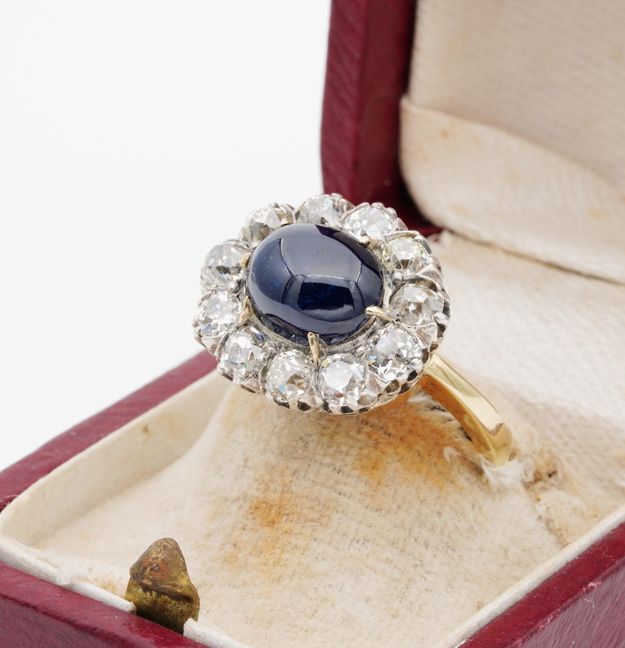 Victorian 5.90 Carat Natural No Heat Sapphire 2.90 Carat Mine Diamond Ring For Sale 1