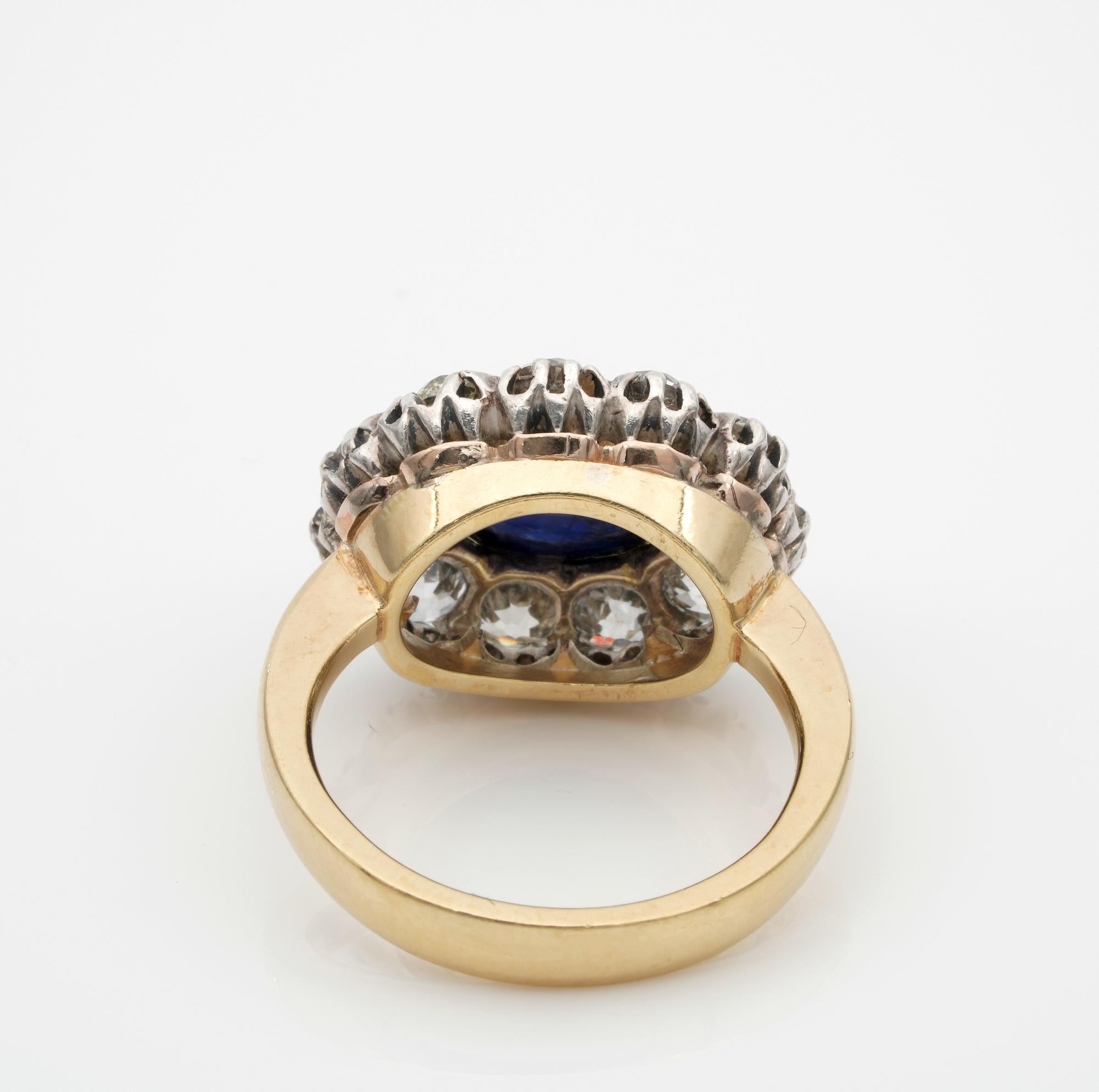 Victorian 5.90 Ct Natural No Heat Sapphire 2.90 Ct Mine Diamond ring For Sale 2