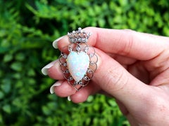Victorian 5.95 Carat Opal and Diamond Platinum Brooch
