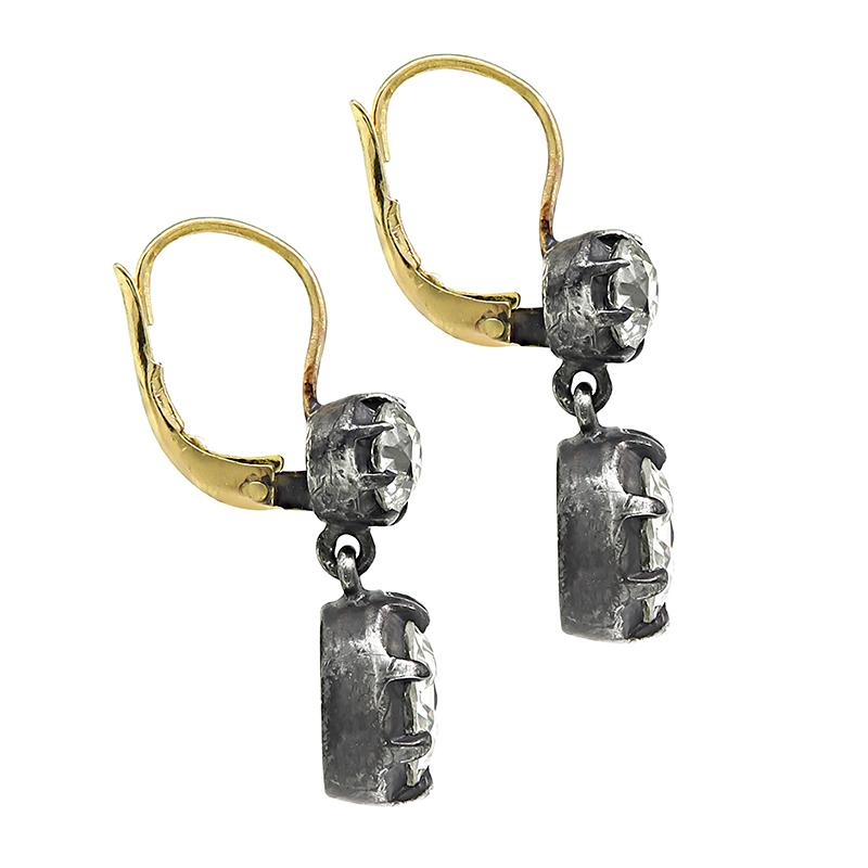 Old Mine Cut Victorian 5.98cttw Diamond Silver and Gold Earrings