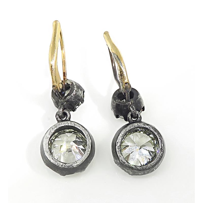 Victorian 5.98cttw Diamond Silver and Gold Earrings In Good Condition In New York, NY