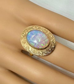 Victorian 6 Carat Opal Ring Gold Antique Cocktail Statement Engraved Yellow Gold