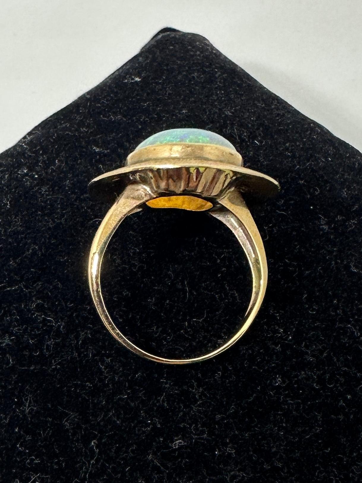 Victorian 6 Carat Opal Ring Gold Antique Cocktail Statement Engraved Yellow Gold For Sale 2